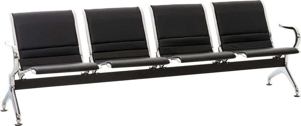 Wartebank Frankfurt 4-Sitzer NANTES - Kunstleder Schwarz 238x70x78 cm | Wartebank Airport Wartestühle Wartezimmerbank Sitzbank