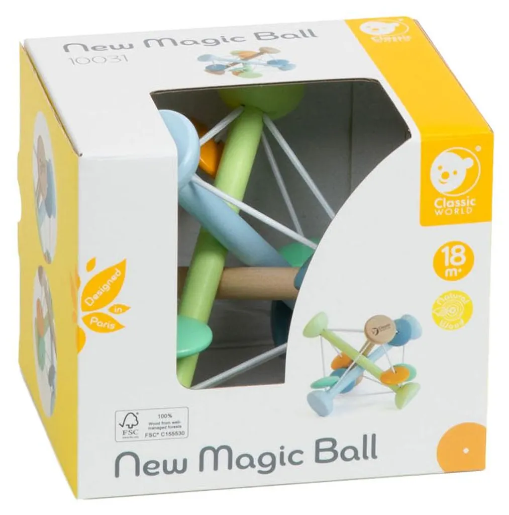 Balle Magique en bois de Hêtre Jouet d'Éveil Coloré pour Bébé 15cm