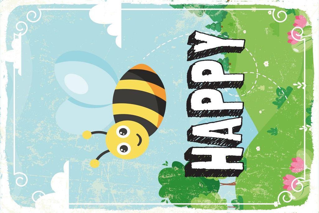 vianmo Holzschild 40x30 cm Happy Biene Wiese Deko Schild