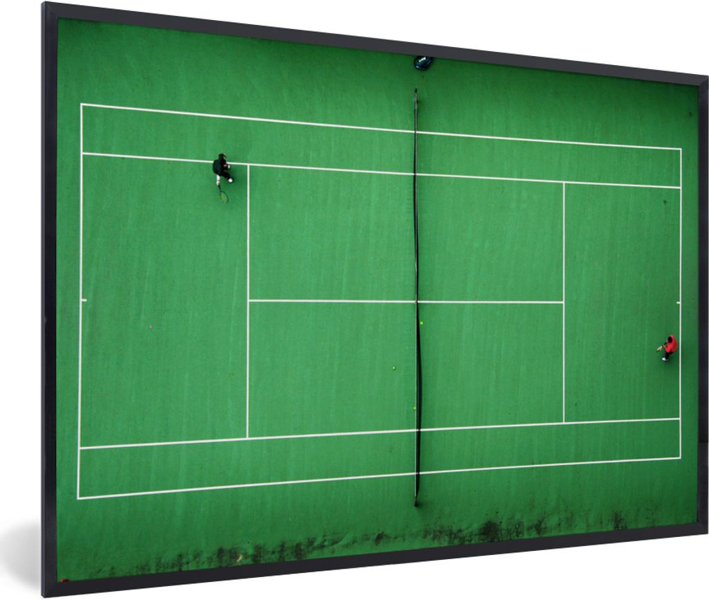 MuchoWow Gerahmtes Poster Zwei Tennisspieler spielen eine Partie Tennis 90x60 cm - Poster mit Schwarzem Bilderrahmen Wandposter Rahmen Foto Bilde...
