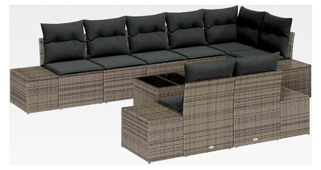 8-teiliges Garten-Sofa-Set mit Kissen Grau Poly-Rattan Lounge Sofa Outdoor