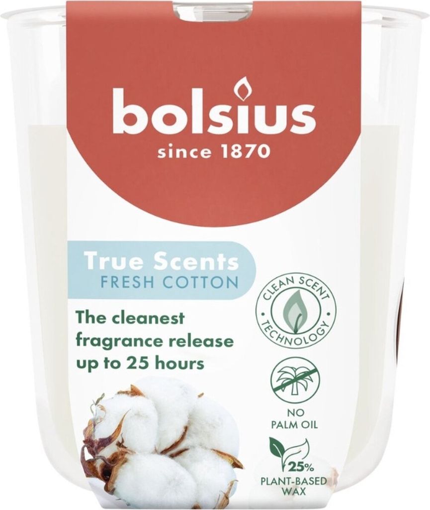 Bolsius Duftkerze im Glas true scents Ø 7,3 x 8 cm fresh Baumwolle