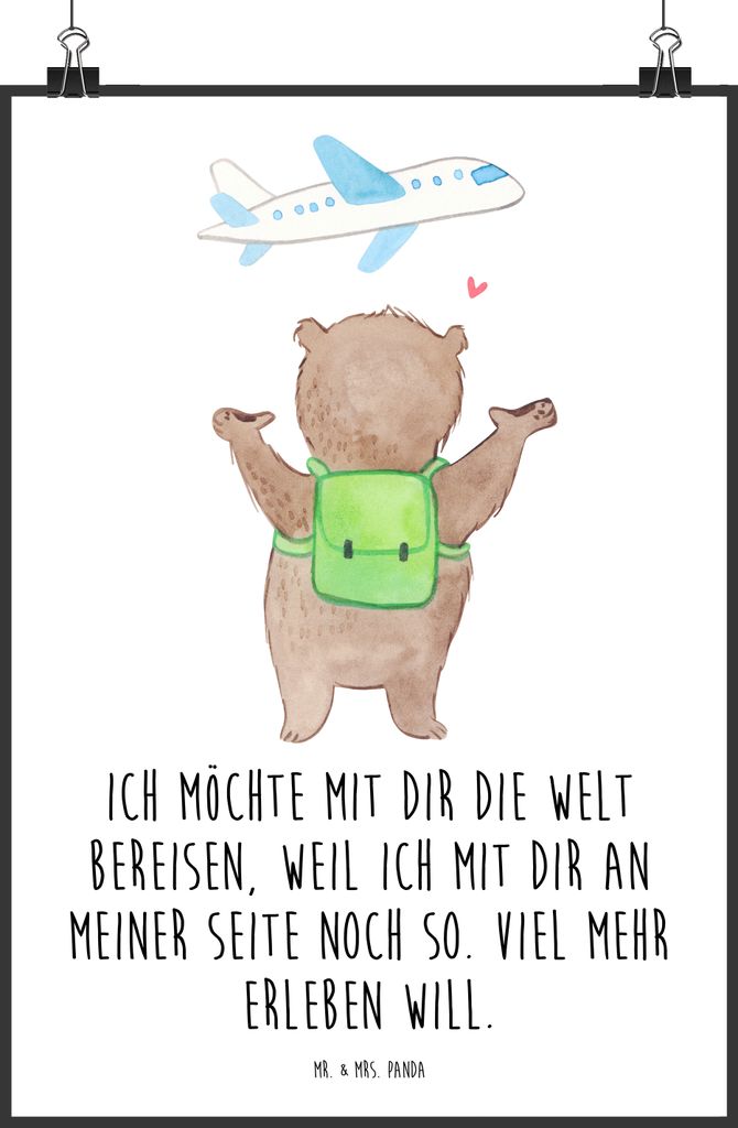 Mr. & Mrs. Panda Bild Bär Flugzeug DIN A1 - Weiß - Geschenk, Valentinstag, drucke, Plakat, für Freundin, Hochzeitstag, Wandbild, Frauen, wanddek...