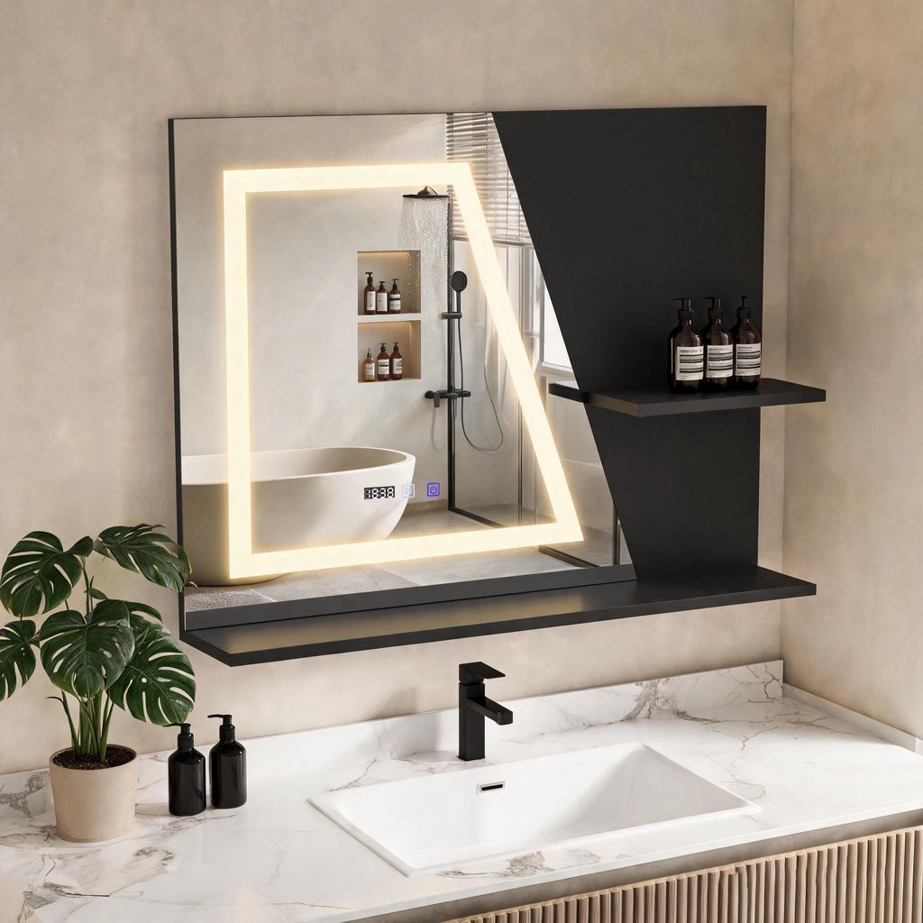 Puluomis Badspiegel 80x60, LED Badezimmerspiegel mit Produktbild 