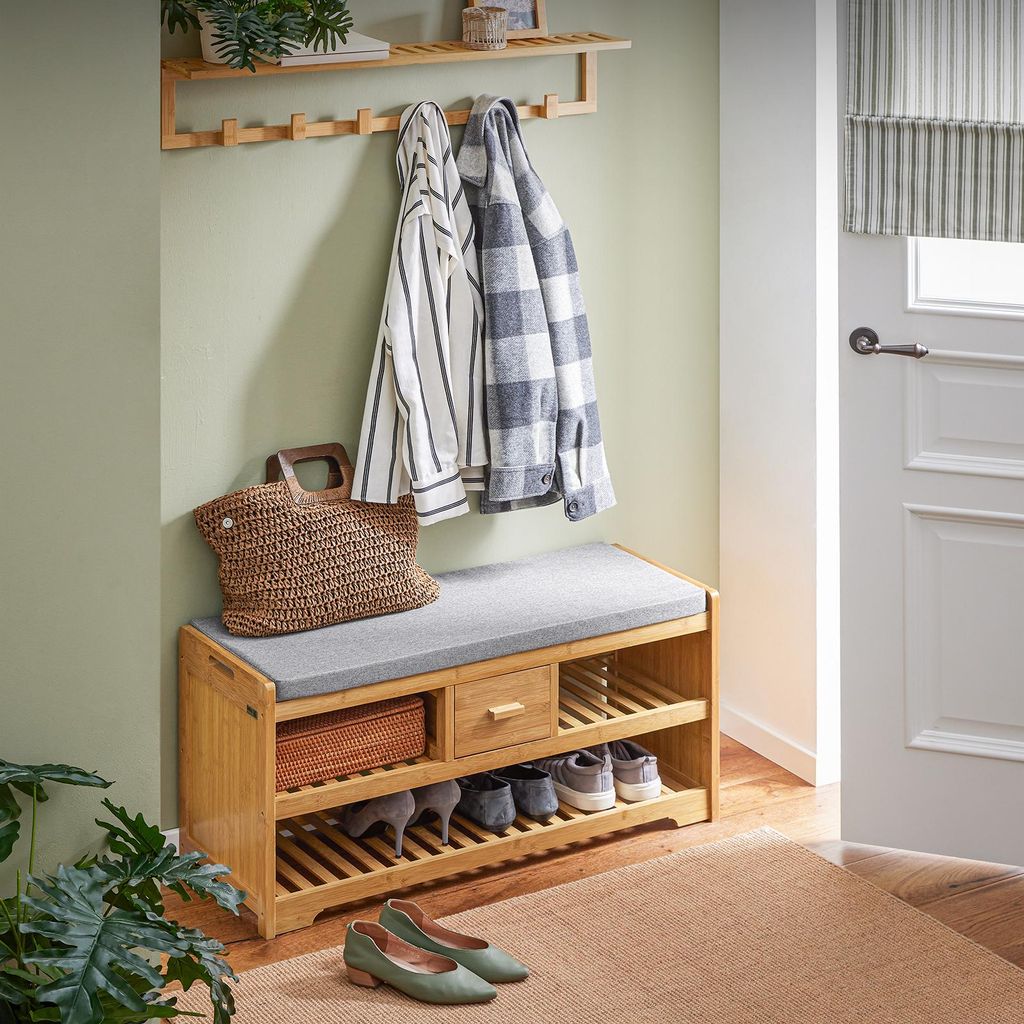 SoBuy FSR75-N Sitzbank mit Stauraum Schuhregal Garderobenbank Schuhbank Bambus