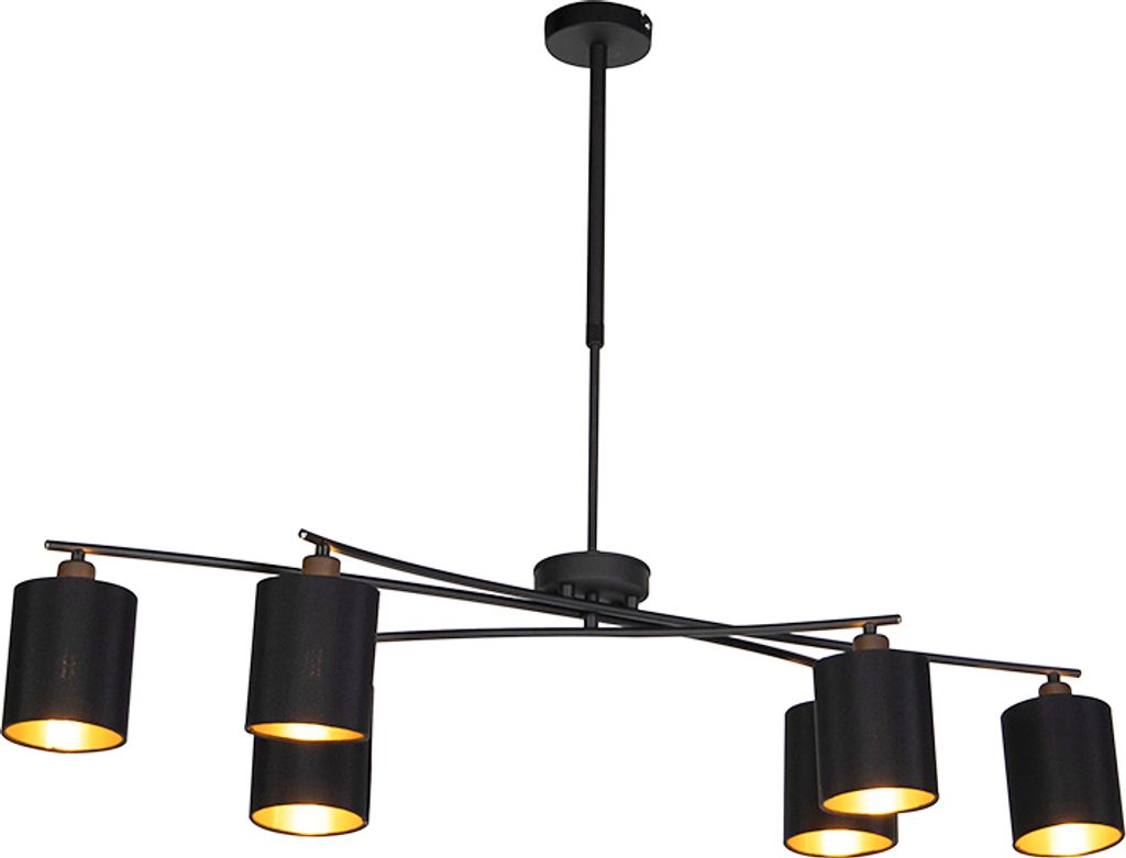 QAZQA - Moderne Hängelampe I Pendellampe I Pendelleuchte schwarz verstellbar 6-flammig – Lofty I Wohnzimmer I Schlafzimmer - Stahl Zylinder I L...