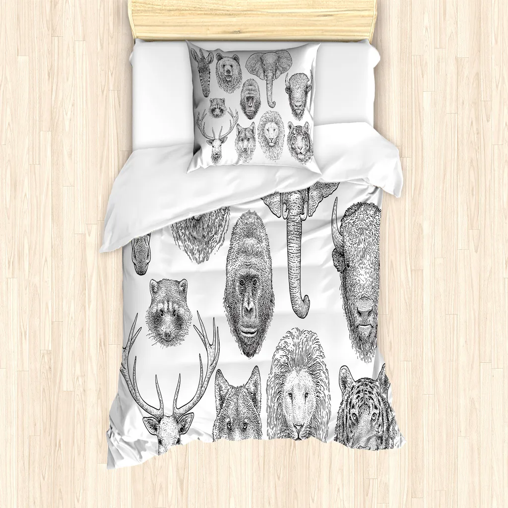 Copripiumino Singolo Per Bambini 135x200 Con Animali - Set 3 Pezzi Con Federe 50x75, Biancheria Letto In Poliestere Con Cerniera