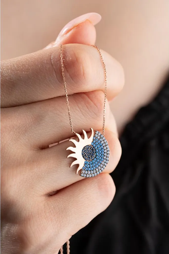 Bijou bicolore soleil lune en argent 925 plaqué or rose et brillants
