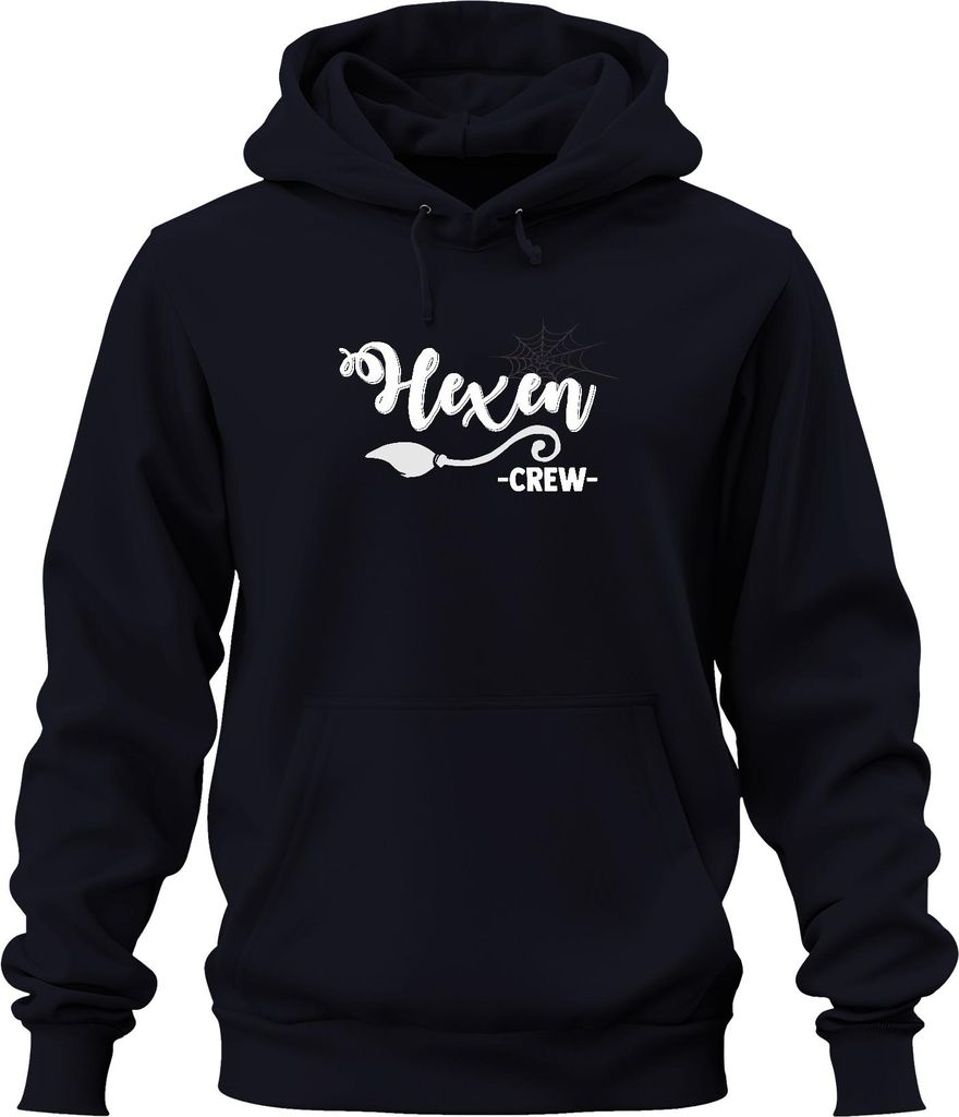 Hexen Crew Halloween Hexe Besen Spinnennetz Damen Frauen Team Uni Hoodie Kapuzenpullover, Navy, 3XL