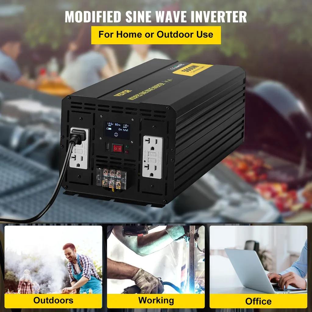 Onduleur 12V 110V 5000W avec Télécommande et Écran LCD Rétroéclairé