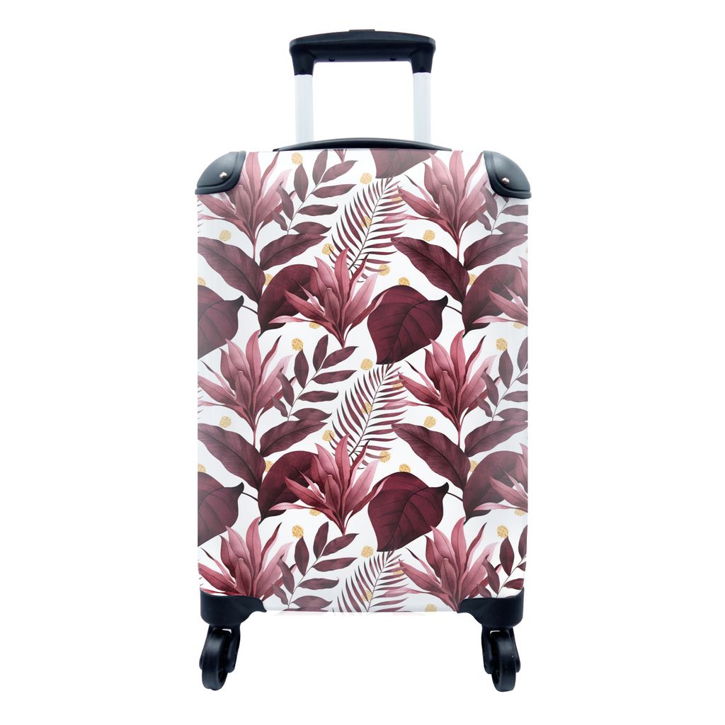 MuchoWow Koffer Handgepäck Trolley Rollkoffer Kleine Reisekoffer mit 4 Rollen - Tropisch - Blätter - Lila - Cabin Size < 55x40x23 cm & 55x40x20...