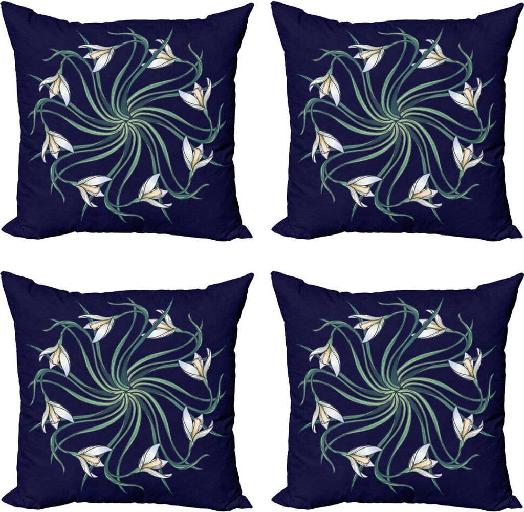 ABAKUHAUS Blume Kissenbezug Set (4 Stück), Art Nouveau Floral Design, Moderner Doppelseitiger Digitaldruck, 45 cm x 45 cm, Indigo Hellgrün