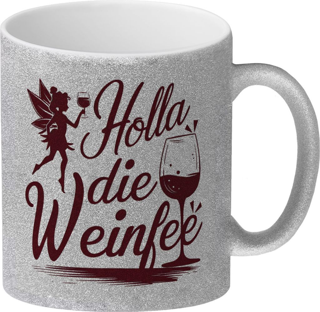 Fee mit Weinglas - HOLLA DIE WEINFEE Glitzer-Kaffeebecher