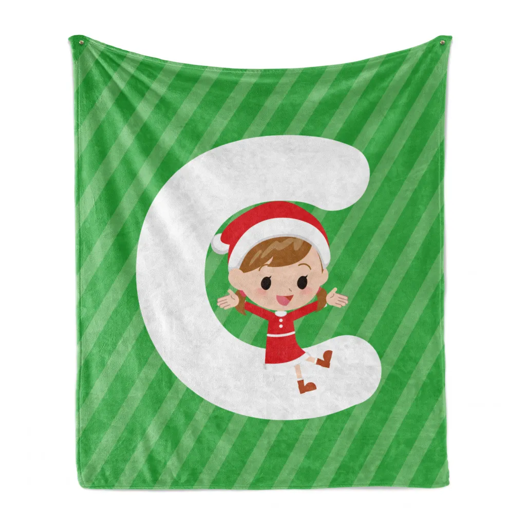 Coperta Morbida Bambini Lettera C - ABAKUHAUS Plaid Natale Verde