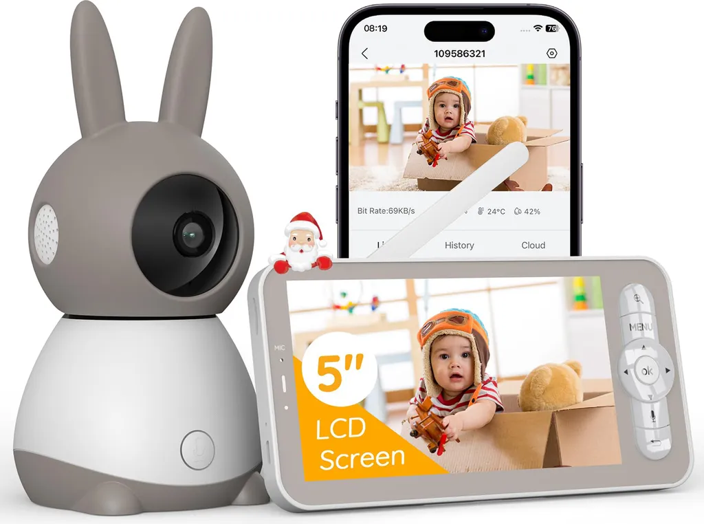 Écoute-bébé Vidéo 2K Moniteur 5" avec Détection des Pleurs et Bruits