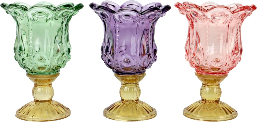 FURNARO Pokalset Valencia aus Glas - Dekorative Glaspokale im 3er-Set in bunten Farben, ca. 15 cm hoch - Stilvolle Tischdeko oder Geschenkidee