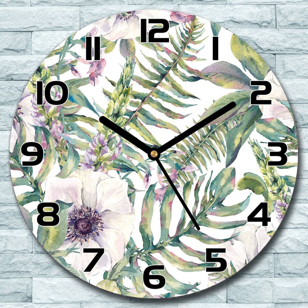 Wanduhr aus Glas Rund fi 30 Weich Floral Kunst Quarz Deko Schlafzimmer Büro
