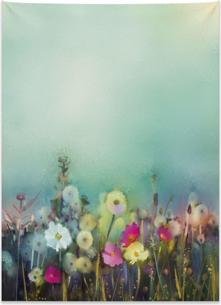 Abakuhaus Blumen Wandteppich, Löwenzahn-Gänseblümchen-Mohnblume aus Weiches Mikrofaser Stoff Kein Verblassen Klare Farben Waschbar, 110 x 150 cm...