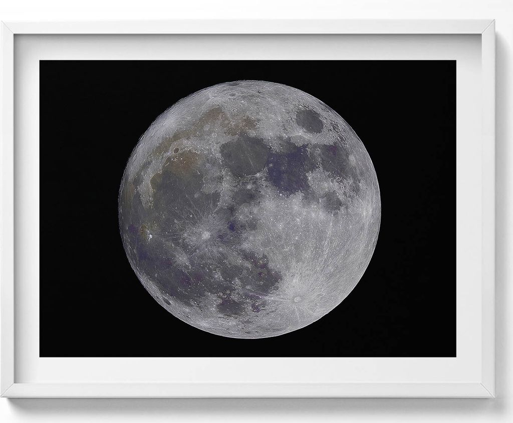 Vollmond in einem schwarzen Himmel– Wandbild mit Rahmen – Gerahmtes Bild – Wanddekoration – 80x60 cm – Weiß Rahmen