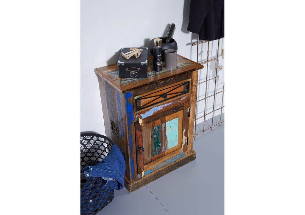 MASSIVMOEBEL24 Badkommode Altholz 55x34x73 mehrfarbig lackiert NATURE OF SPIRIT #100