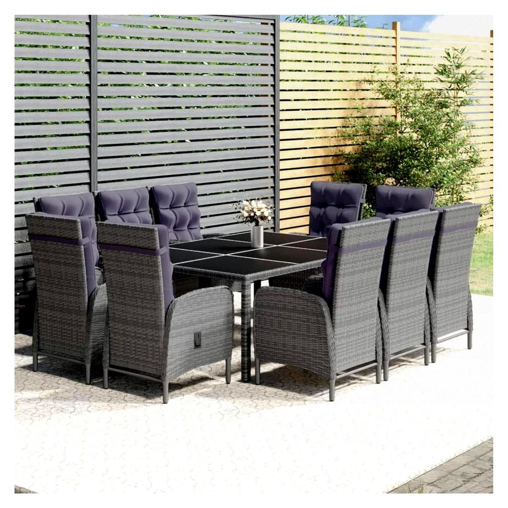 Gartenmöbel Set mit 10 Stühlen und Tisch, verstellbar, Rattan, für 10 Personen, Sitzgruppe für den Außenbereich