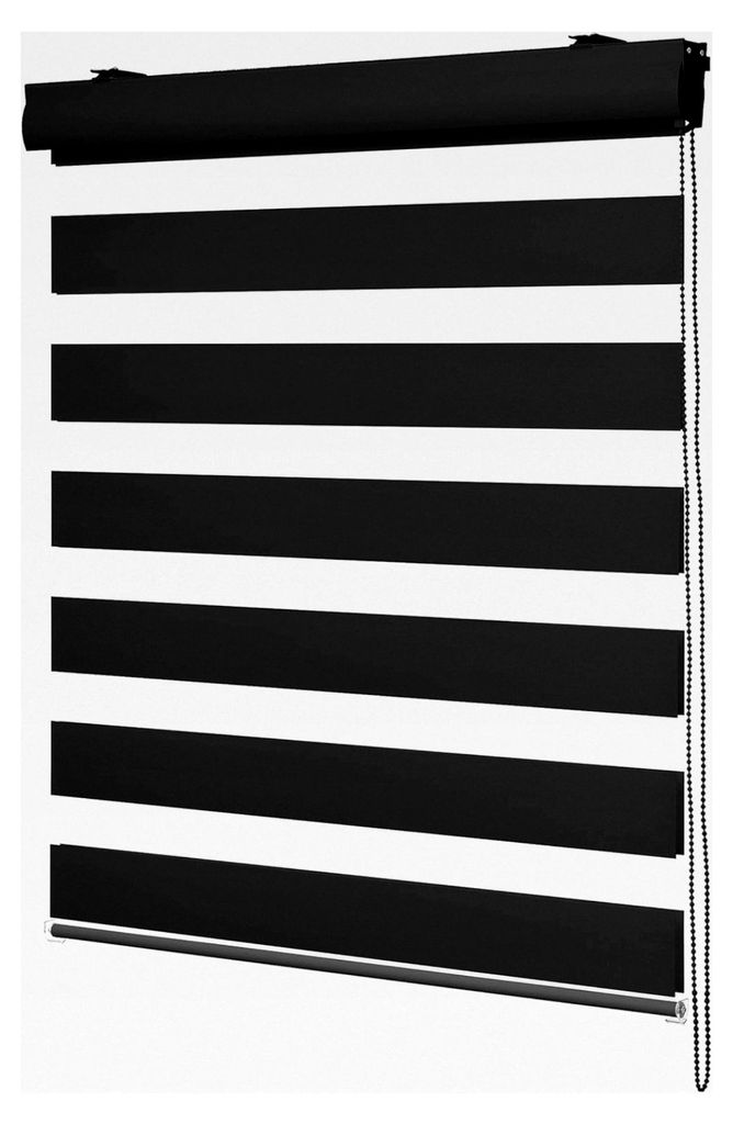 Doppelrollo mit Aluminiumkassette in vielen Größen (140 x 160 cm, Schwarz/Kassette Schwarz Matt)