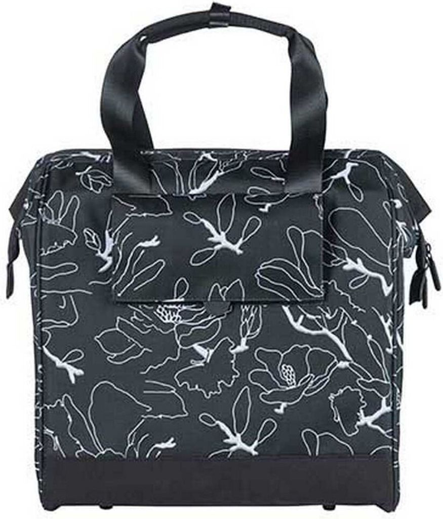 Sac à Bandoulière Basilic Grand Flower Shopper - 23 Litres - Motifs Noir - Neuf