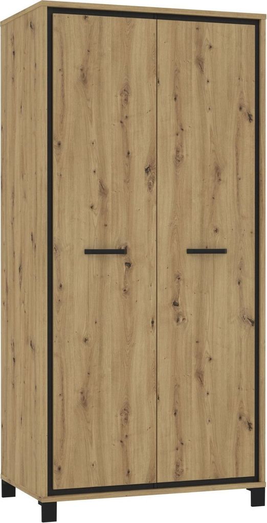 Furniture24 Kleiderschrank Trondheim TDHS821 Schrank, 2 Türiger Drehtürenschrank mit Kleiderstange und Einlegeboden