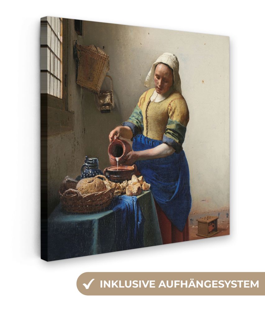 MuchoWow - Leinwandbilder - Das Milchmädchen - Gemälde von Johannes Vermeer, Wandbild, Wanddeko Bilder Wohnzimmer, 50x50 cm