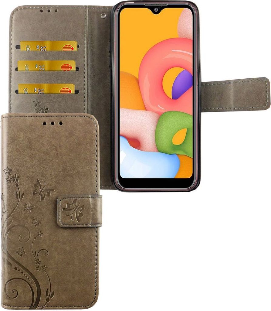 Samsung Galaxy A01 Handy Hülle Schutz-Tasche Cover Flip-Case Kartenfach Grau