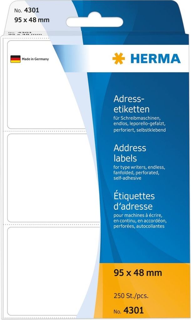 Adress-Etiketten 95x48mm endlos leporello-gefalzt VE=10x250 Stück
