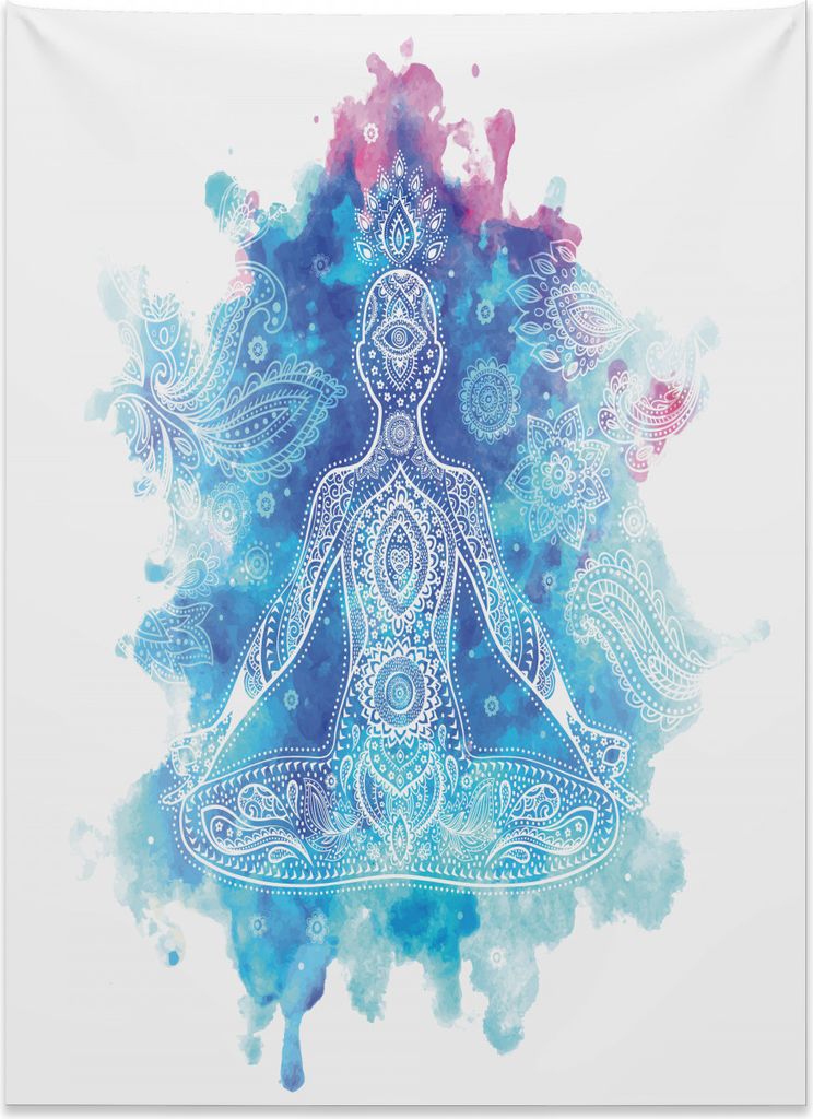 Abakuhaus Chakra Wandteppich, Damast Schablone Mandala aus Weiches Mikrofaser Stoff Kein Verblassen Klare Farben Waschbar, 110 x 150 cm, Getrocknet...