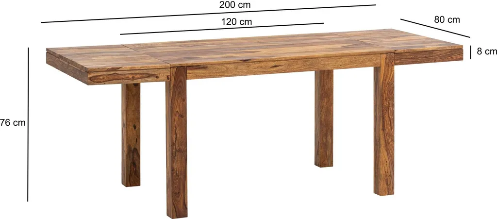 Grande table de cuisine rectangulaire rallongeable bois massif 120-200cm