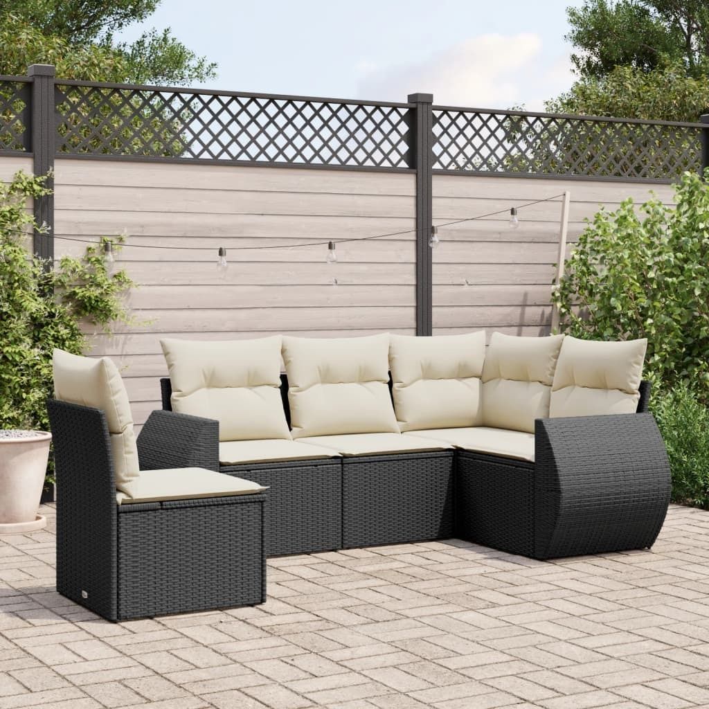 5-tlg. Garten-Sofagarnitur mit Kissen Schwarz Poly Rattan 3253703