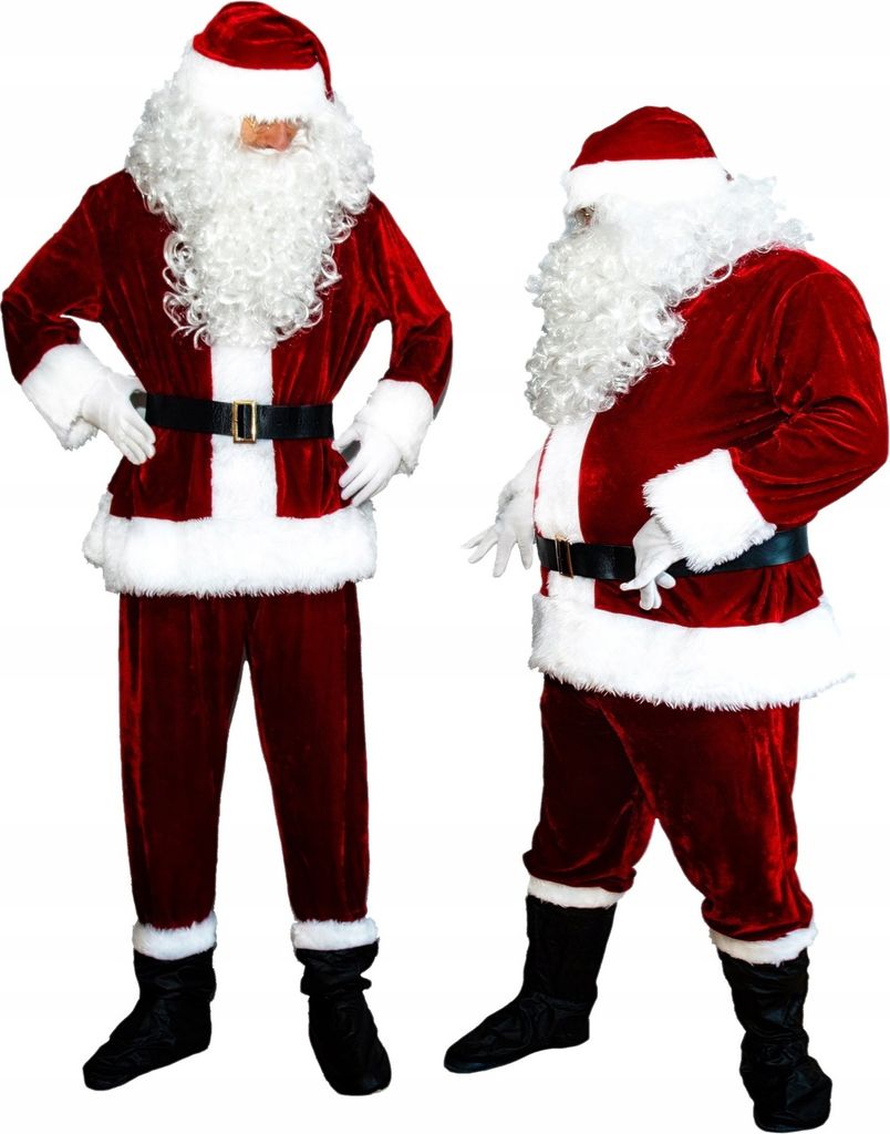 BrKern Weihnachtsmann Kostüm Komplett-Set - Mit Bart, Mütze & Accessoires Für Herren & Damen