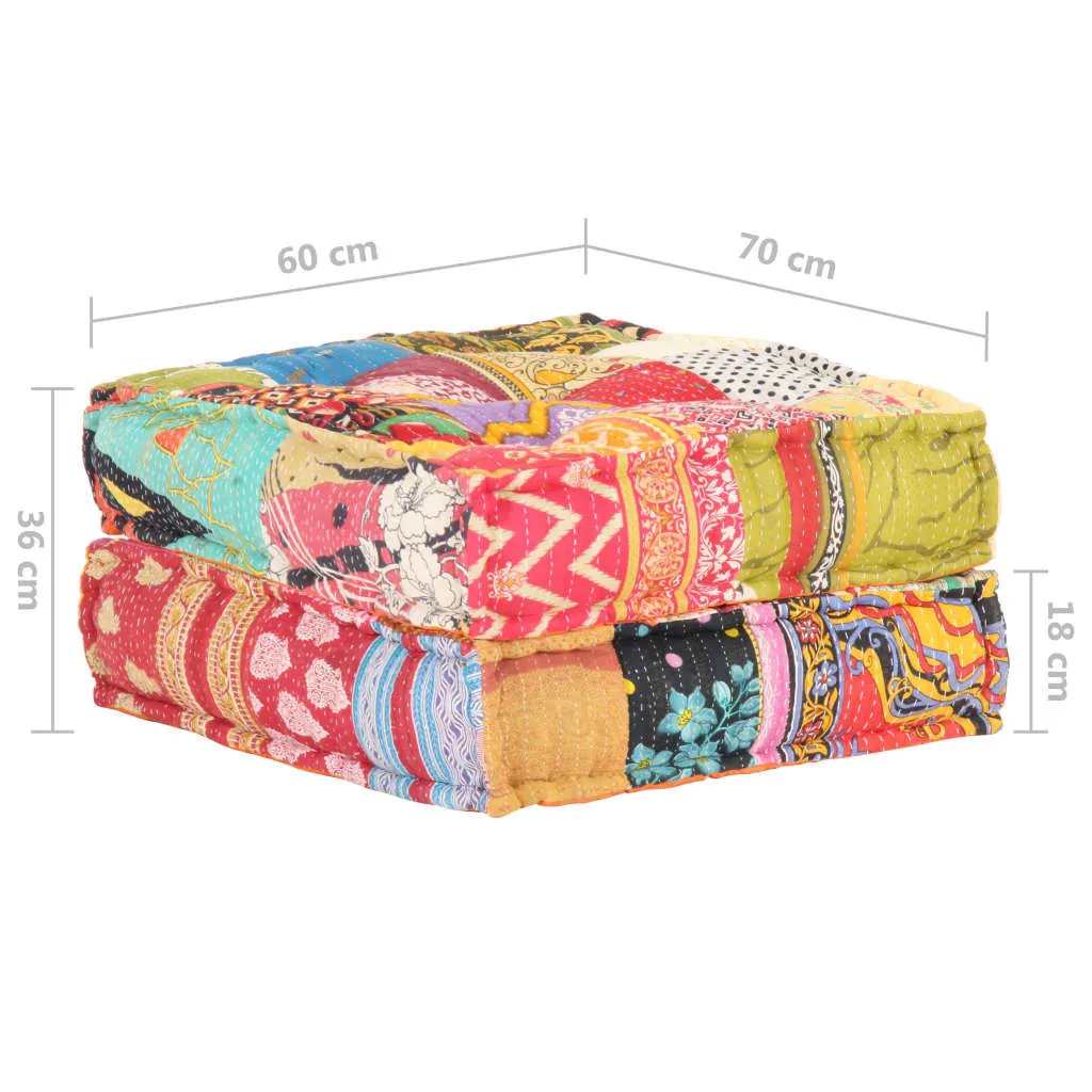 Siège d'appoint pouf rectangulaire en coton patchwork 60x70x36 cm - 9