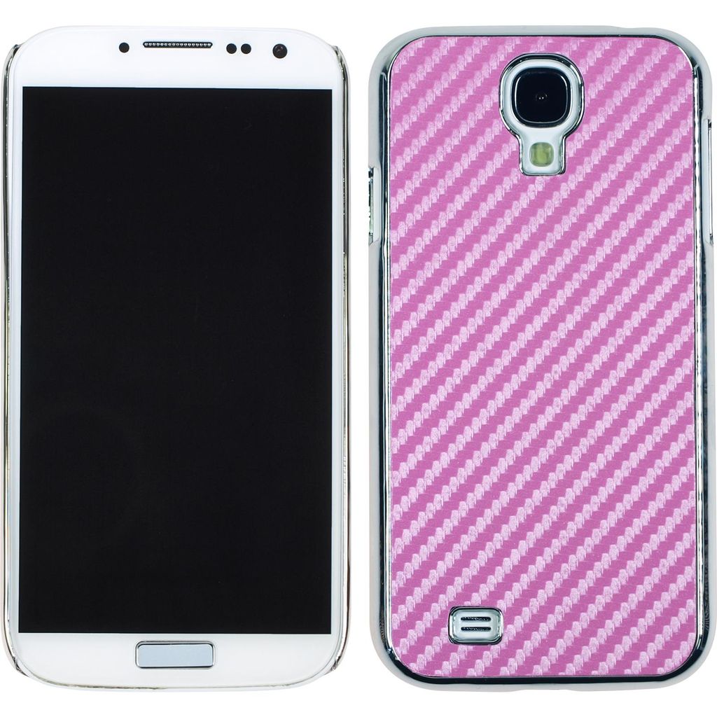 PhoneNatic Case kompatibel mit Samsung Galaxy S4 - Hülle pink Carbonoptik Hard-case + 2 Schutzfolien