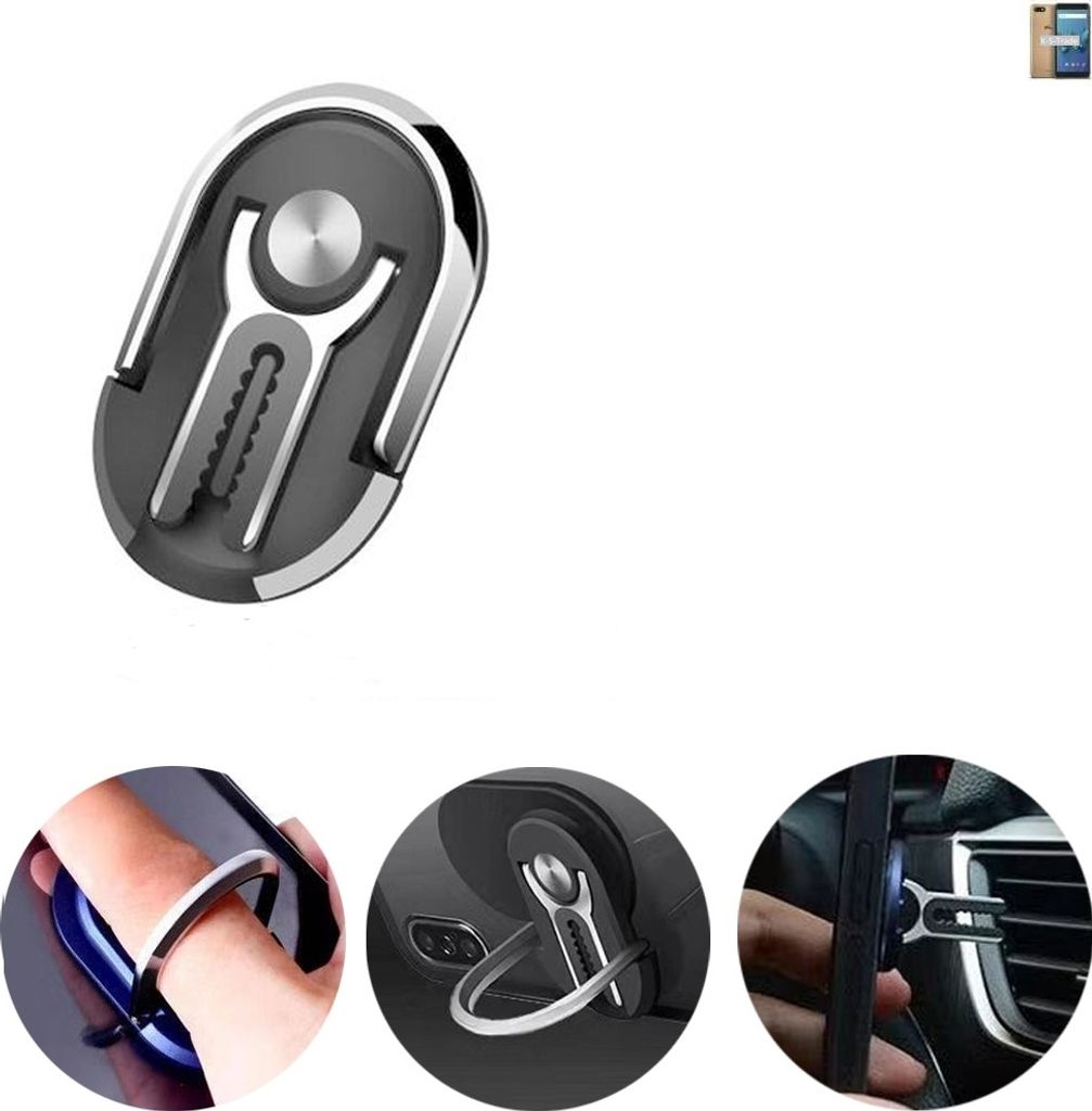 K-S-Trade 3in1 Smartphone-Ring Handy-Ring kompatibel mit Wiko Tommy 3 Fingerhalterung Handyring Tischständer Lüftungsgitter-Halterung Tisch