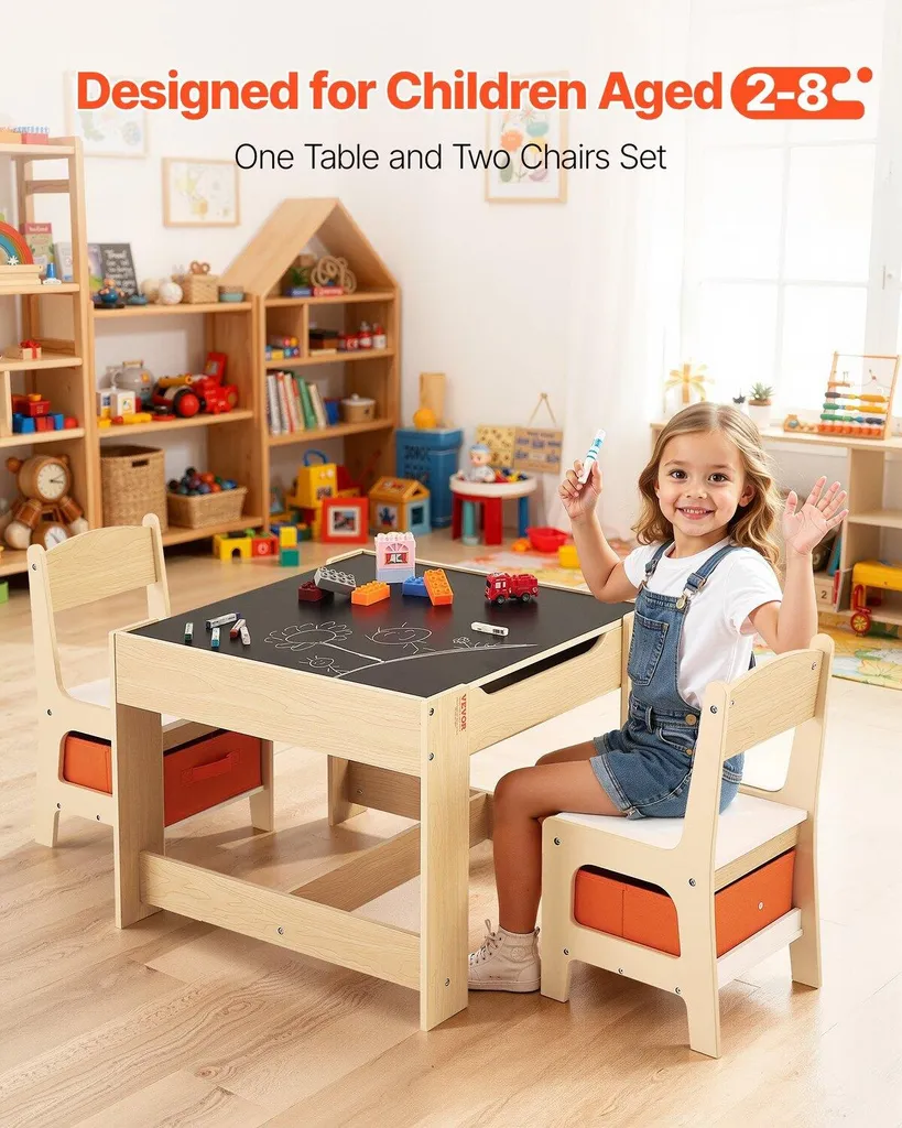 Table et chaises enfant gain de place avec rangement pour jeux et dessins - 2