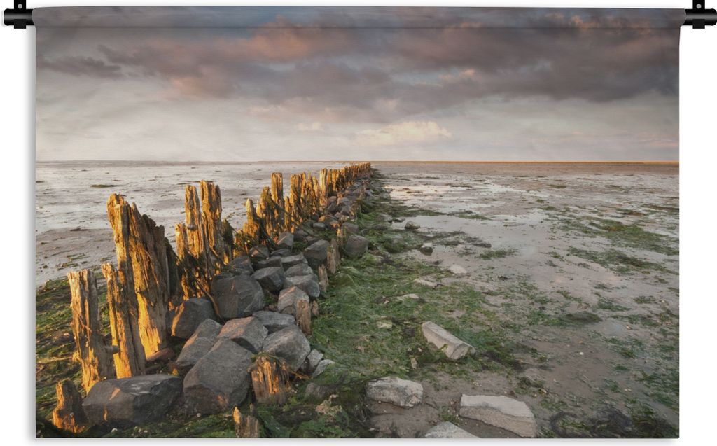 MuchoWow Wandteppich Wandbehang Meer - Steine - Niederlande 150x100 cm Tapisserie Dekoration Wandtuch - Waschbar - Tapisserien - Wand-Decke