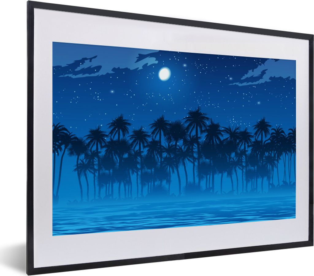 MuchoWow MuchoWow Gerahmtes Poster Sternenhimmel - Palme - Meer 40x30 cm - Poster mit zchwarzem Bilderrahmen - Bilderrahmen - Poster im Rahmen