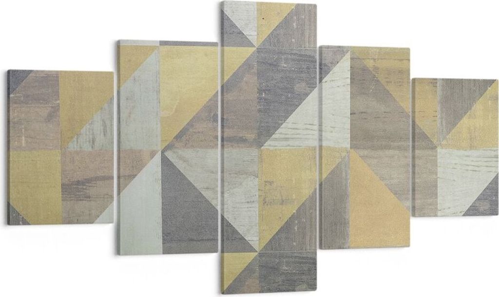 Bild auf Leinwand - Leinwandbild - 5 Teile - Abstraktion Geometrisch Dreiecke - 125x70cm - Wand Bild - Wanddeko - Wandbilder - Leinwanddruck - Bild...