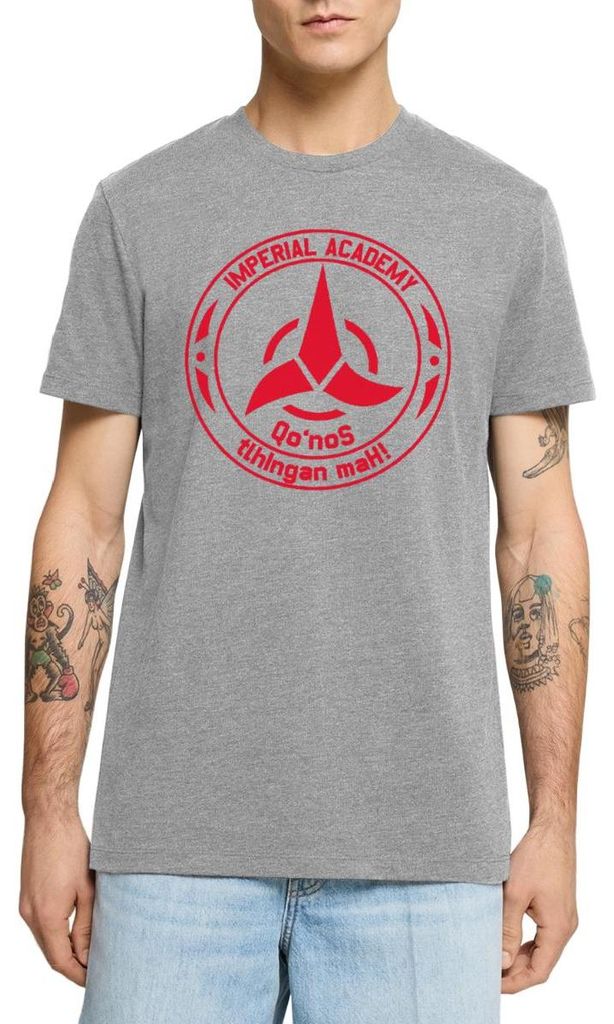 Spreadshirt Star Trek Discovery Klingone Qo'noS Academy Männer Premium T-Shirt, L, Grau meliert