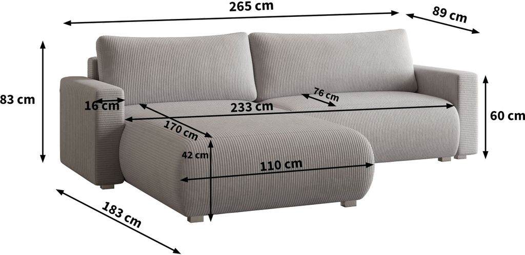 Masseno Ecksofa TURIN P mit Schlaffunktion L-Form, Sofa mit Produktbild 3