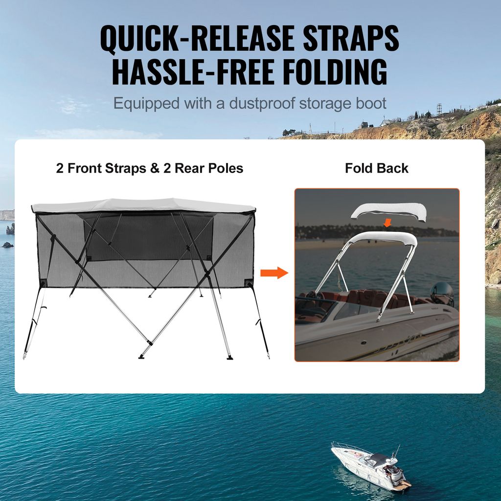 Housse de bateau Bimini Top à 4 arceaux , auvent en polyester 900D avec cadre en Housse de bateau Bimini Top à 4 arceaux , auvent en polyester 900D avec cadre en