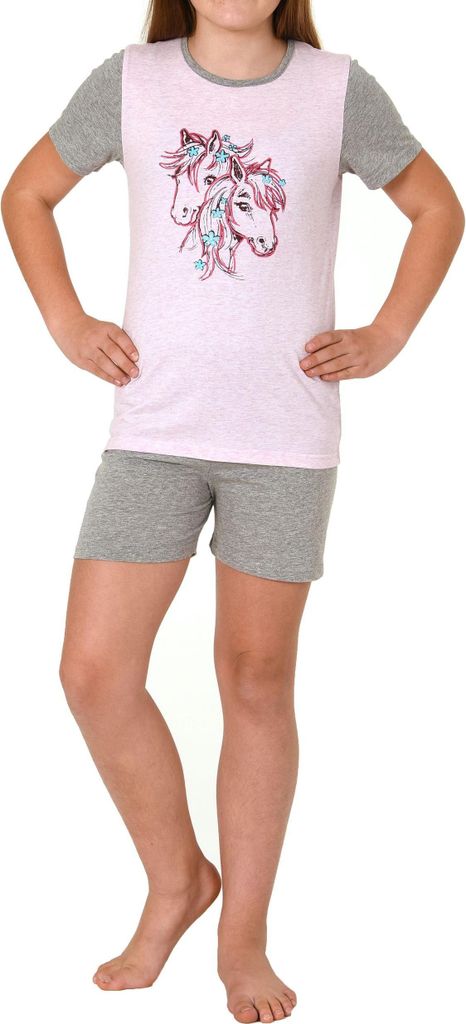 Mädchen Shorty Pyjama, kurzarm mit Pferde-Motiv - 122 405 10 701 ; rosa , 164