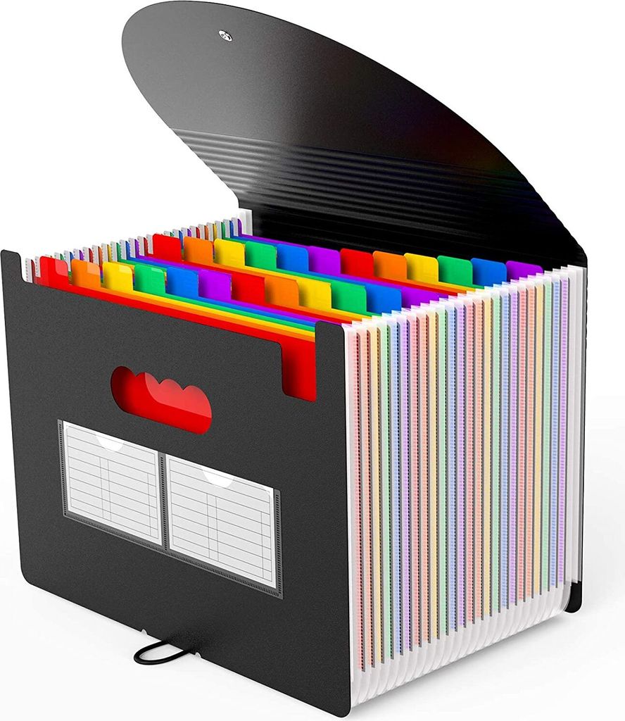 Aktenordner, Akkordeon-Aktenordner mit 24 Fächern, erweiterbarer Aktenordner im Briefformat A4, tragbarer Dokumenten-Organizer, Organizer für Qui...