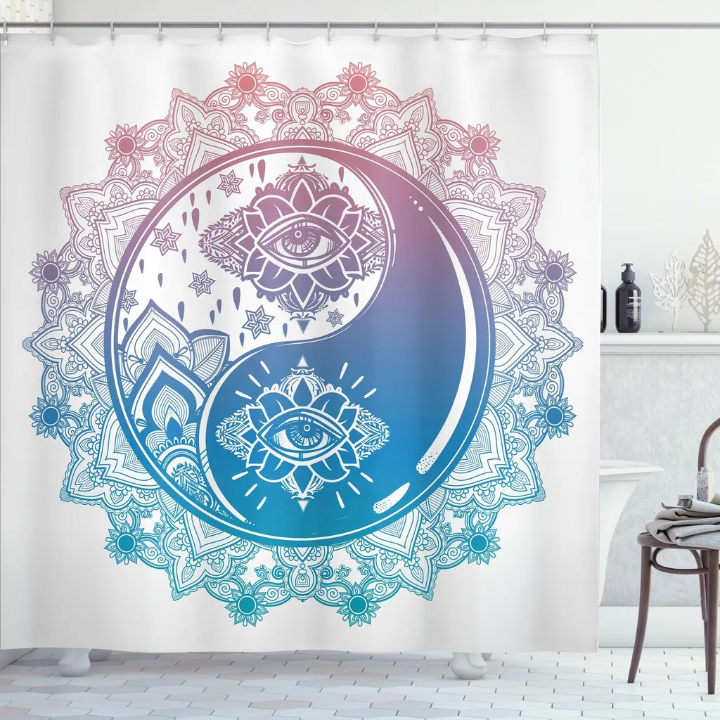 Arredo Bagno Zen: Tenda Doccia Mandala Yin Yang 175x200 cm Blu Rosa