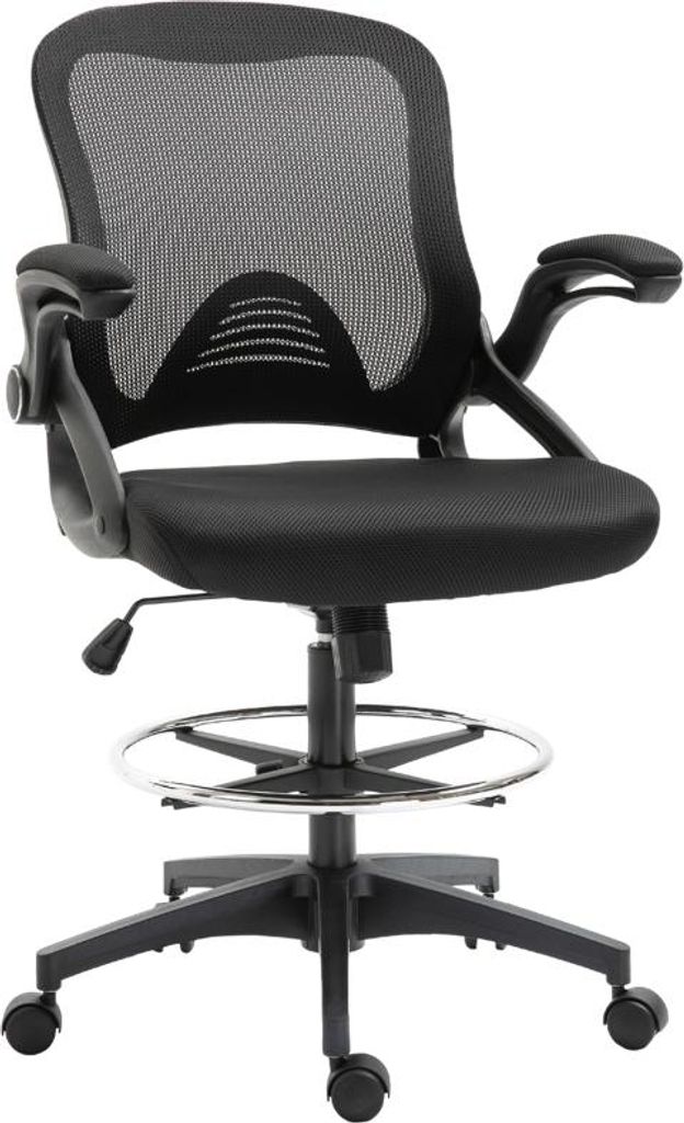 Bürosessel, Schreibtischstuhl, Stehfunktion, mit Fußablage, drehbarer Sitz, Stahl, schwarz, 64 x 60 x 106-126cm