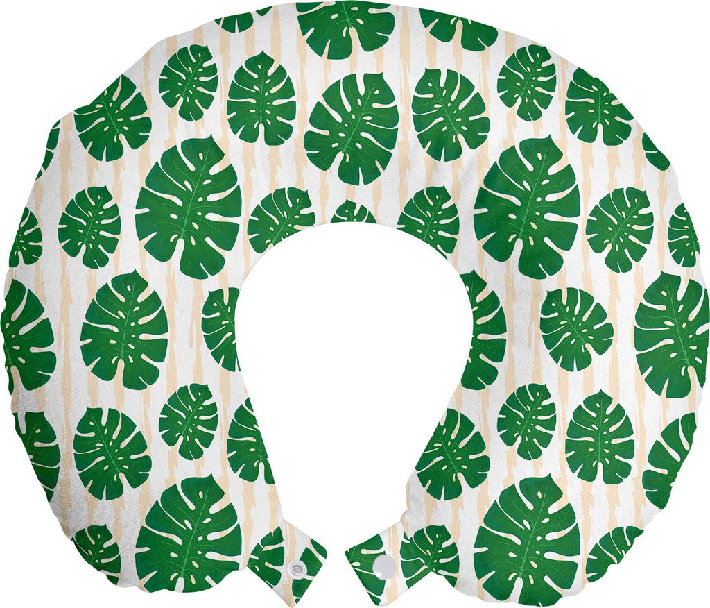 ABAKUHAUS Tropisch Reisekissen Nackenstütze, Vertikal Monstera Leaves, Schaumstoff Reiseartikel für Flugzeug und Auto, 30x30 cm, Grüne Champagne...
